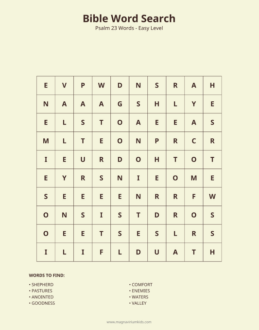 Psalm 23 Word Search Pack - English (30 Puzzles, Easy-Hard)