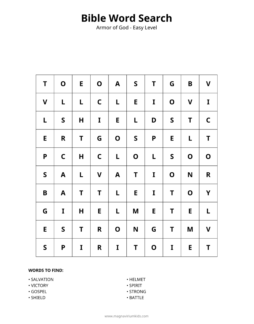 Armor of God Word Search Pack - English (30 Puzzles, Easy-Hard)