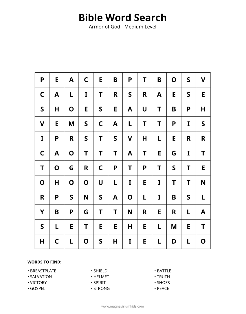 Armor of God Word Search Pack - English (30 Puzzles, Easy-Hard)