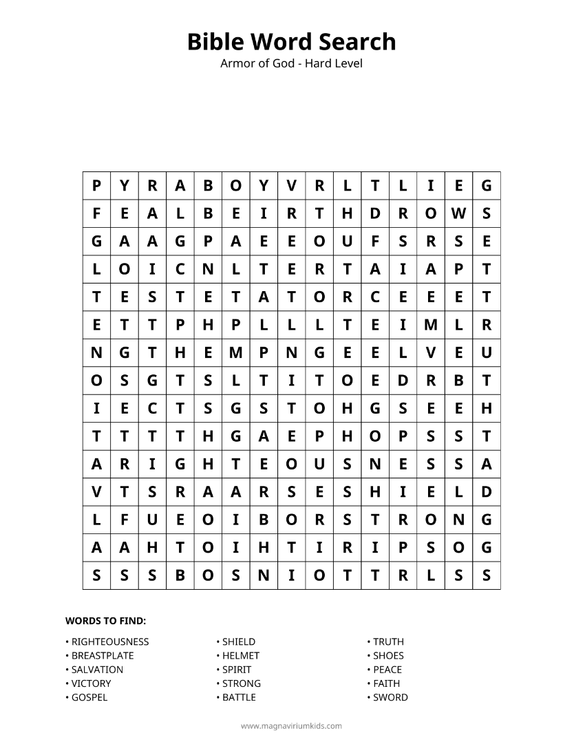 Armor of God Word Search Pack - English (30 Puzzles, Easy-Hard)