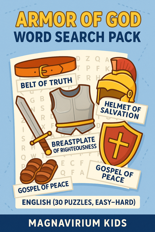 Armor of God Word Search Pack - English (30 Puzzles, Easy-Hard)