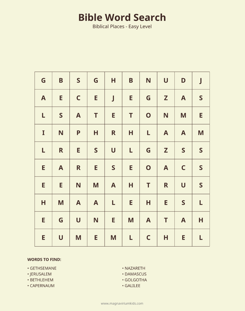 Biblical Places Word Search Pack - English (30 Puzzles, Easy-Hard)