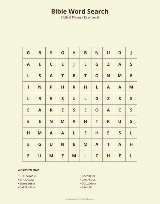 Biblical Places Word Search Pack - English (30 Puzzles, Easy-Hard)
