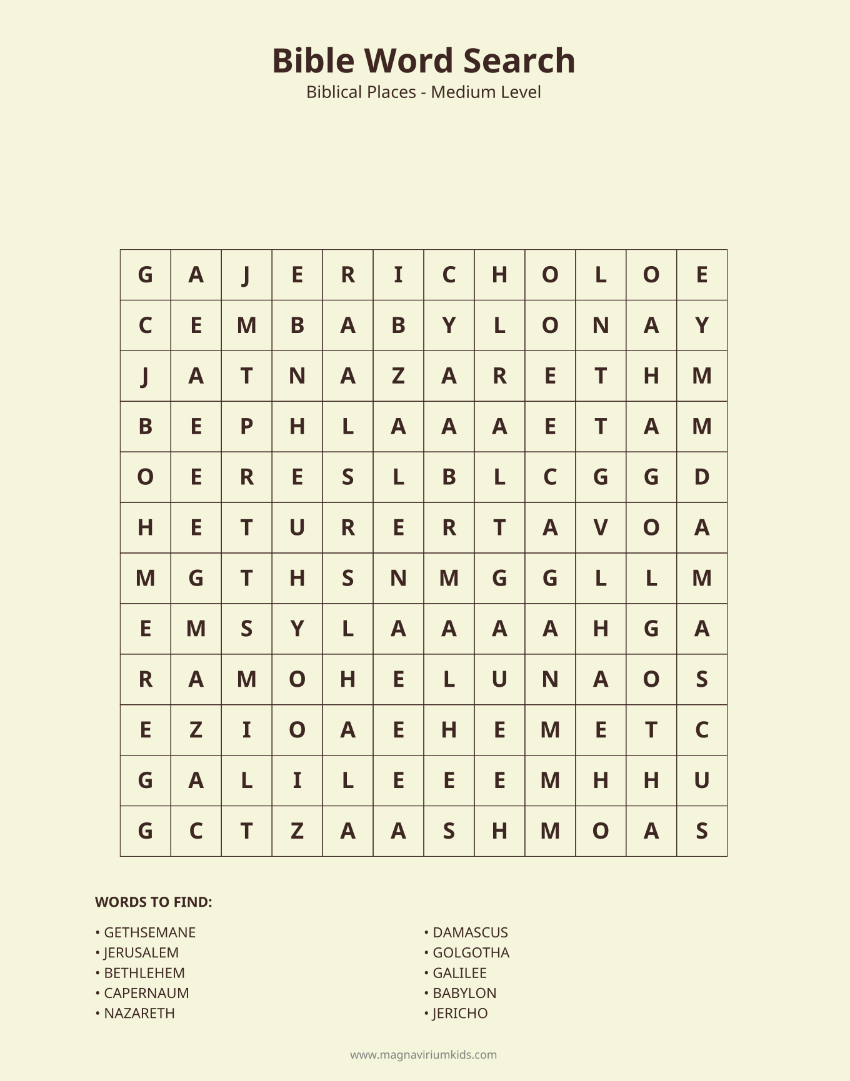 Biblical Places Word Search Pack - English (30 Puzzles, Easy-Hard)