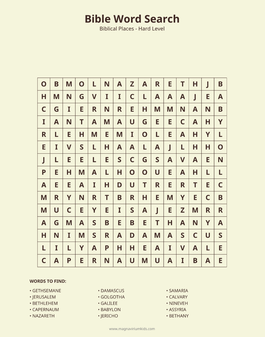 Biblical Places Word Search Pack - English (30 Puzzles, Easy-Hard)