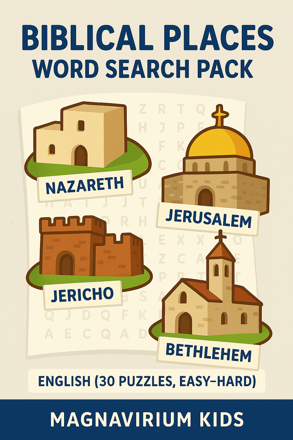 Biblical Places Word Search Pack - English (30 Puzzles, Easy-Hard)