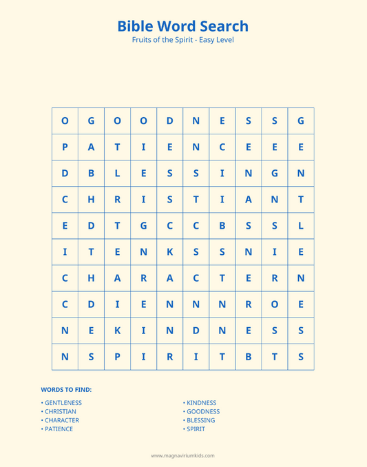 Fruits of the Spirit Word Search Pack - English (30 Puzzles, Easy-Hard)