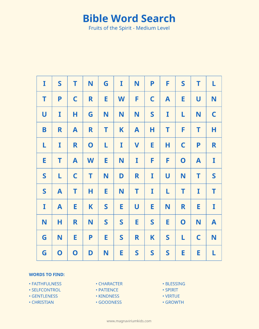 Fruits of the Spirit Word Search Pack - English (30 Puzzles, Easy-Hard)