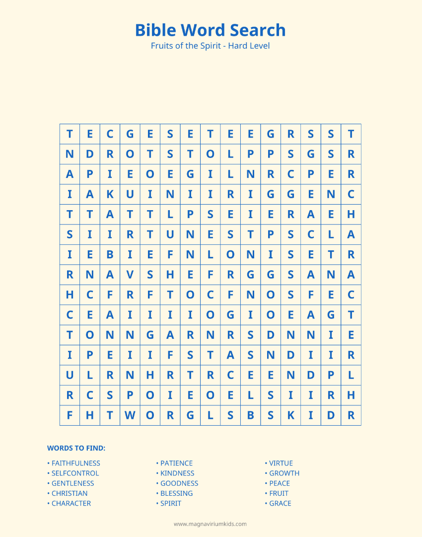 Fruits of the Spirit Word Search Pack - English (30 Puzzles, Easy-Hard)