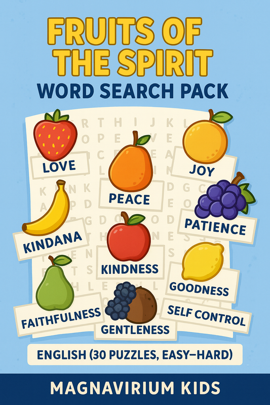 Fruits of the Spirit Word Search Pack - English (30 Puzzles, Easy-Hard)