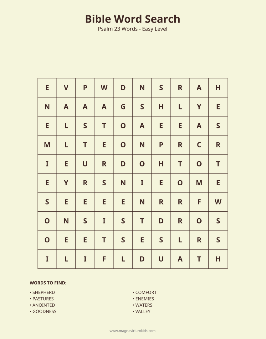 Psalm 23 Word Search Pack - English (30 Puzzles, Easy-Hard)