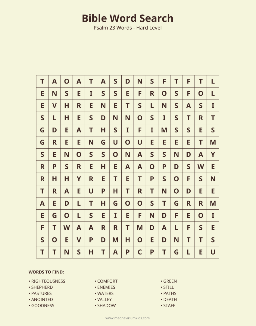 Psalm 23 Word Search Pack - English (30 Puzzles, Easy-Hard)