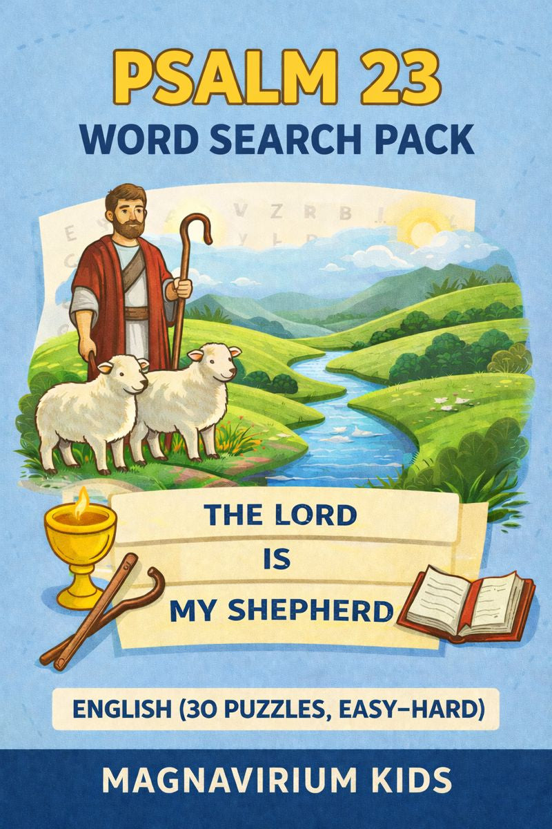 Psalm 23 Word Search Pack - English (30 Puzzles, Easy-Hard)