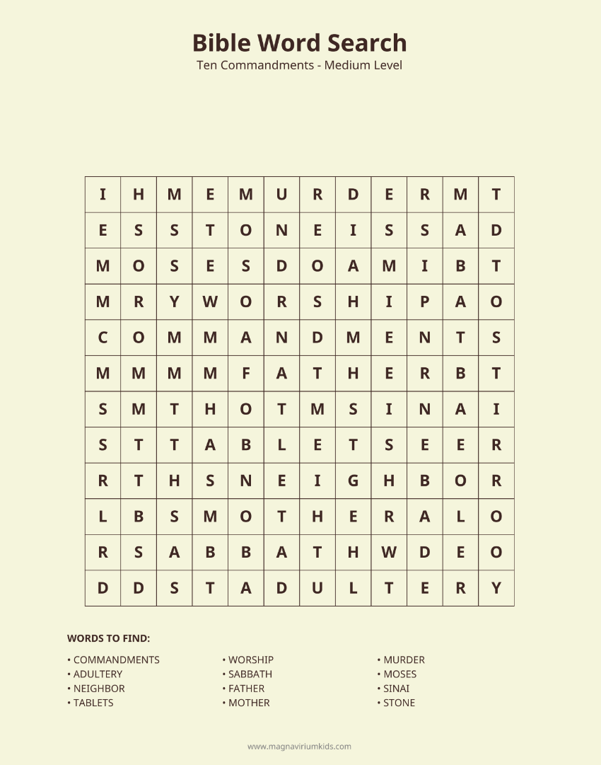 Ten Commandments Word Search Pack - English (30 Puzzles, Easy-Hard)
