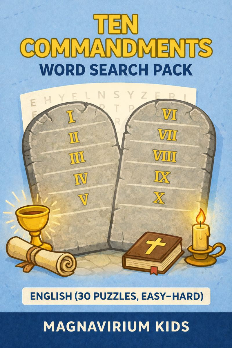 Ten Commandments Word Search Pack - English (30 Puzzles, Easy-Hard)